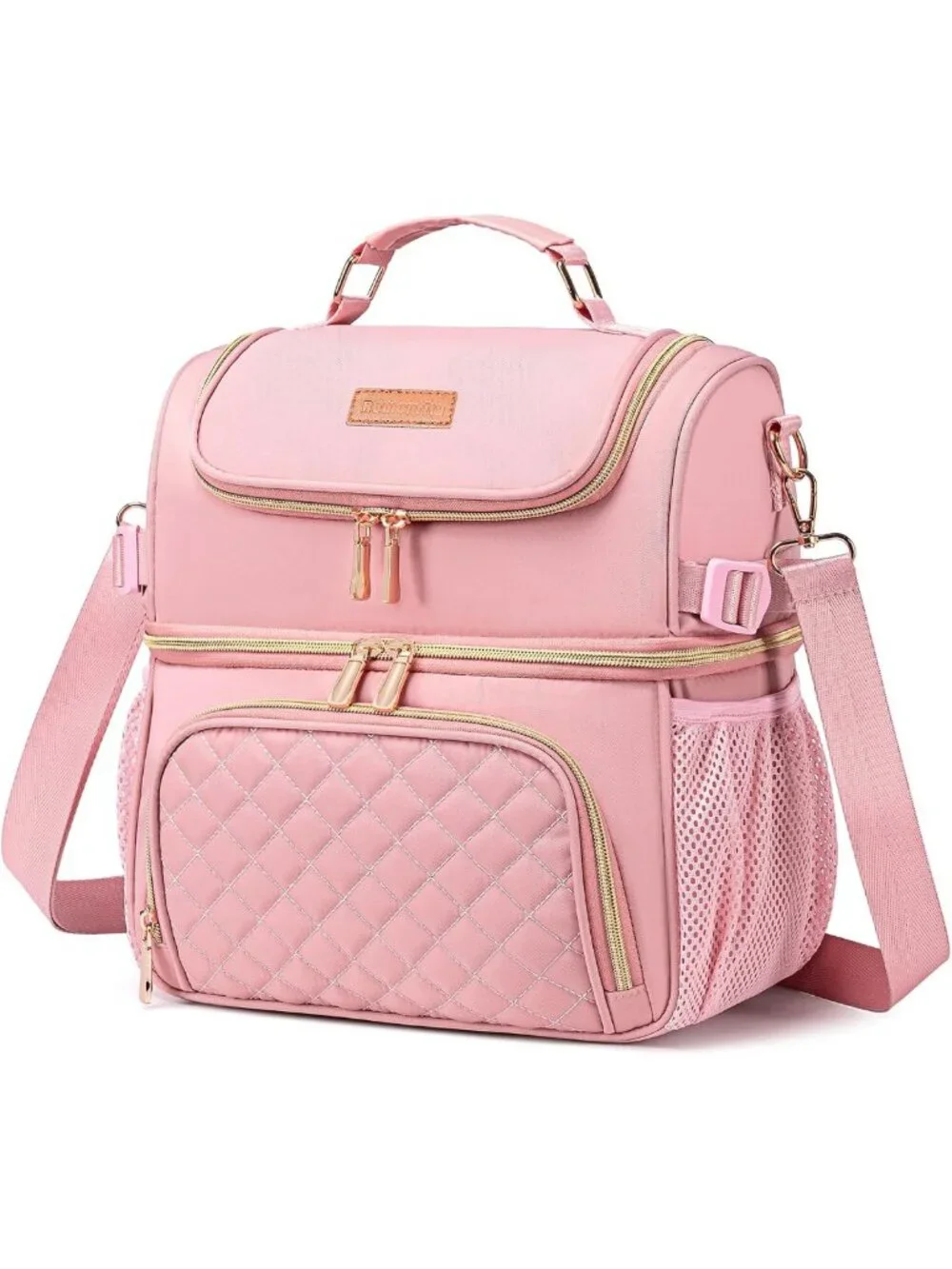 Insulated Dual Compartment Lunch Bag, Leakproof Cooler for Work & Picnic - Pink